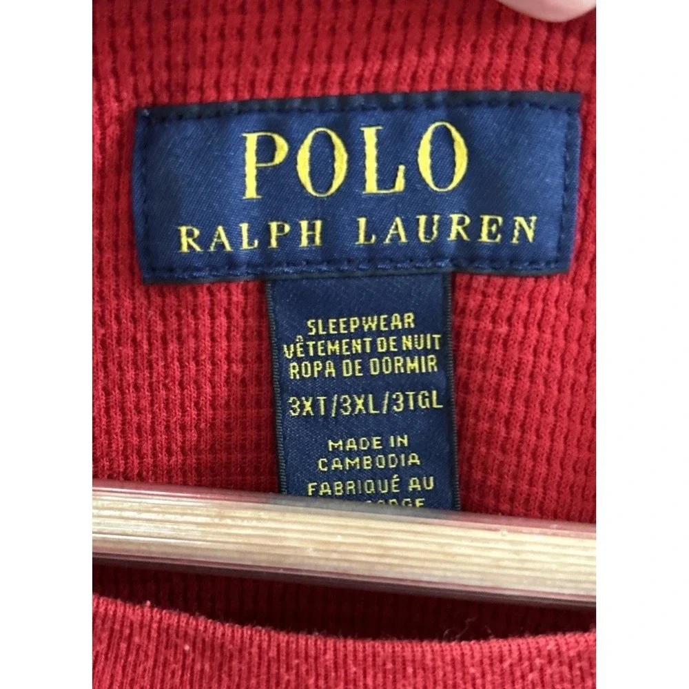 Mens Polo Ralph Lauren Long Sleeve Waffle Weave Thermal Red Sz 3XT Crew Neck